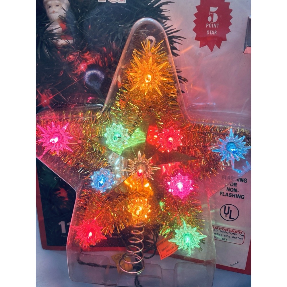 11 Light 5 Point Star 8" Christmas Tree Topper Gold Garland Retro Cone Vintage
